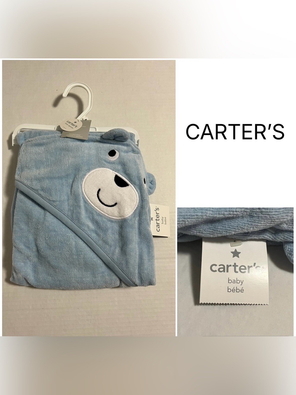 CARTER’S - NWT - INFANT BLUE HOODED BEAR TOWEL
